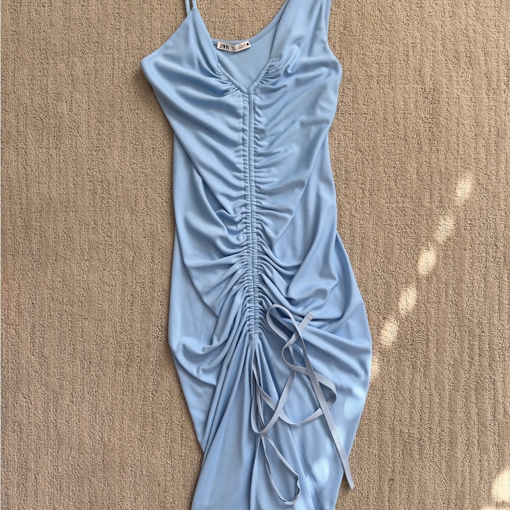 Zara Sky Blue Ruched Top
